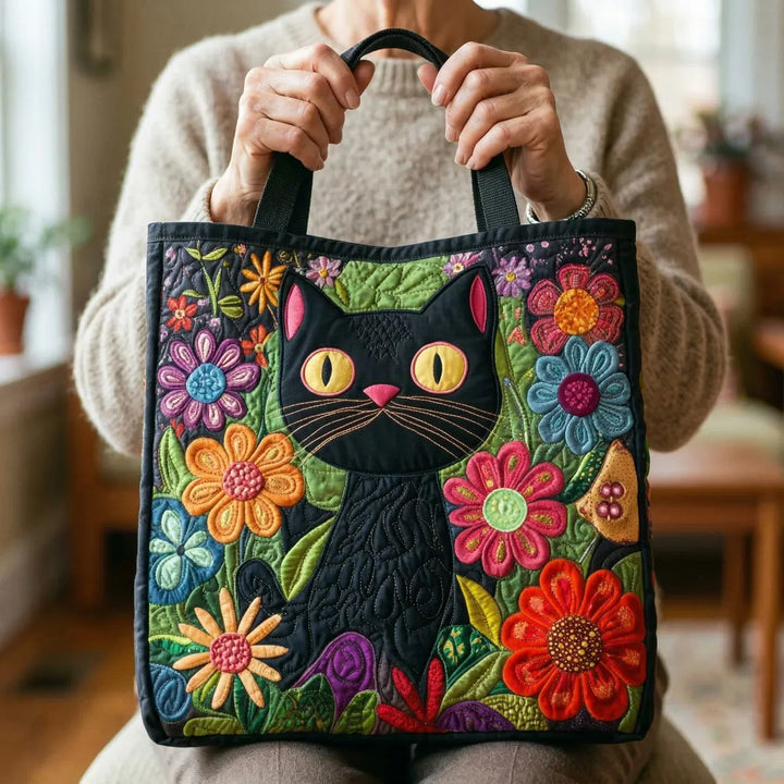 Quilted Tote Bag - Enchanted Black Cat