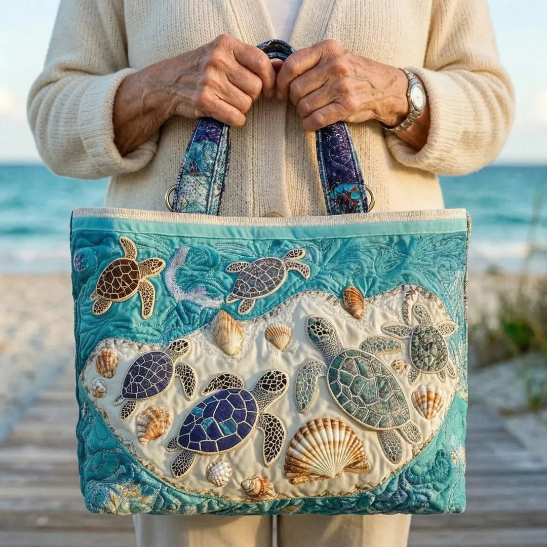 Quilted Tote Bag - Turtle Love