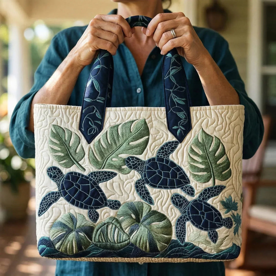 Quilted Tote Bag - Sea Turtle Grace