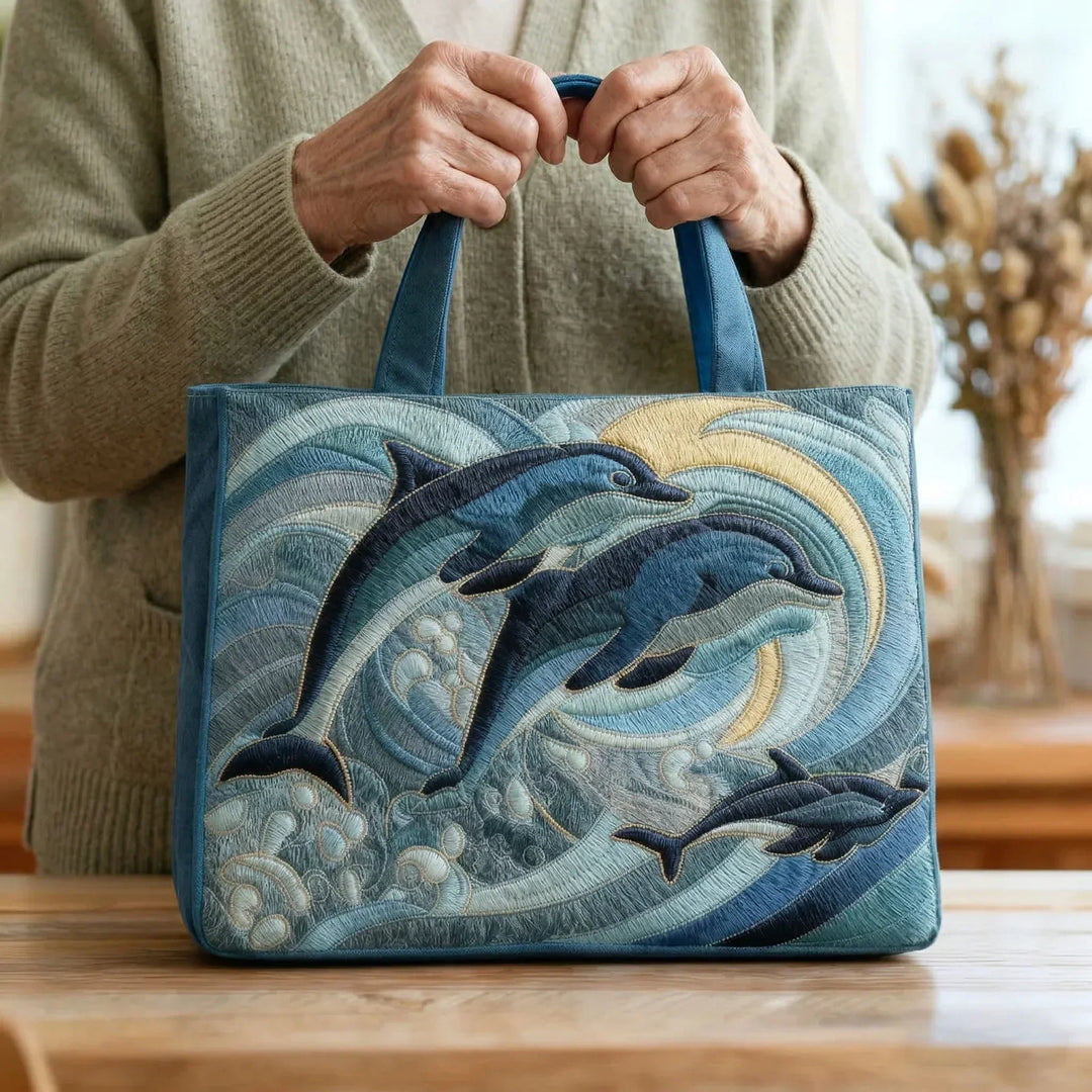 Quilted Tote Bag - Ocean Dolphin