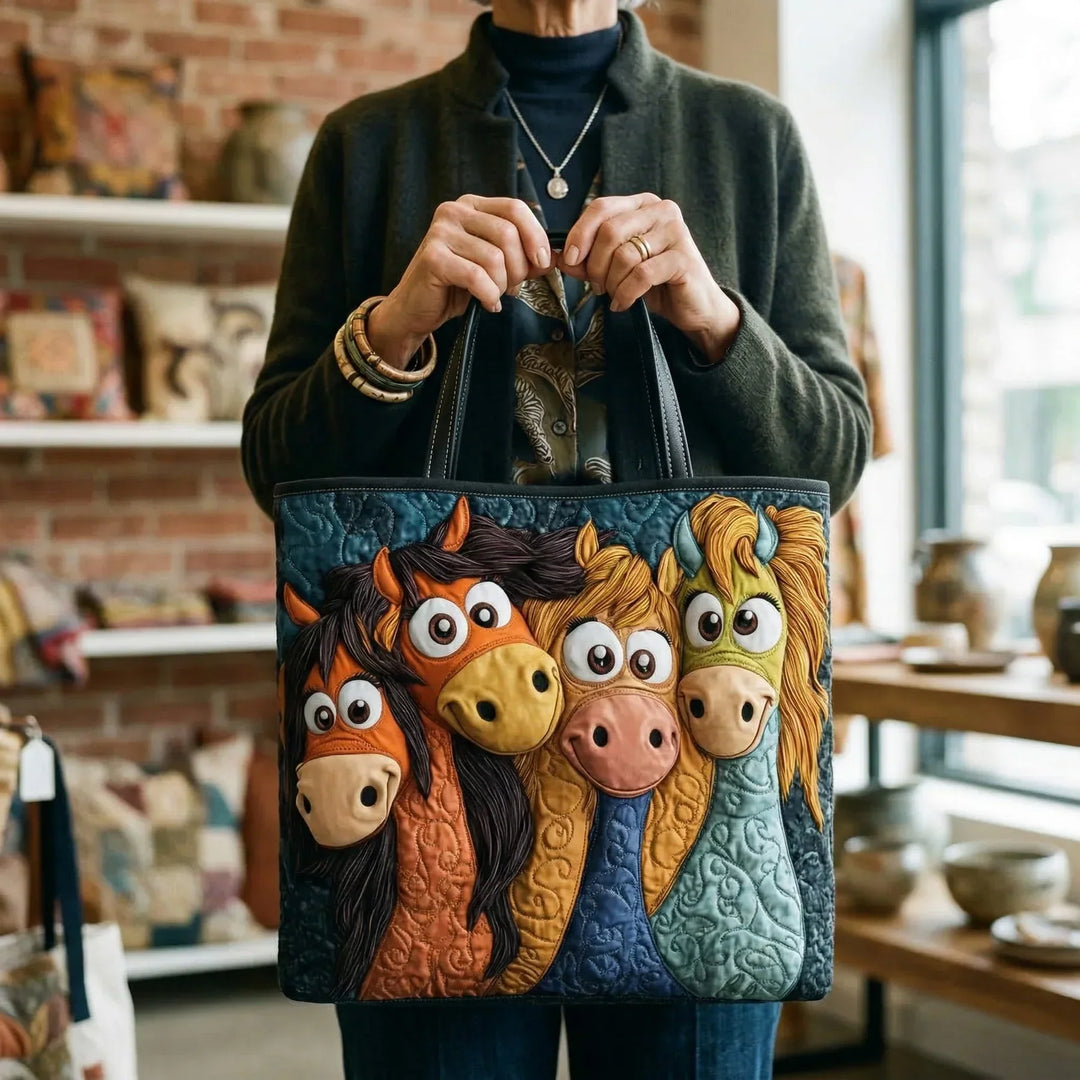Quilted Tote Bag - Playful Ponies