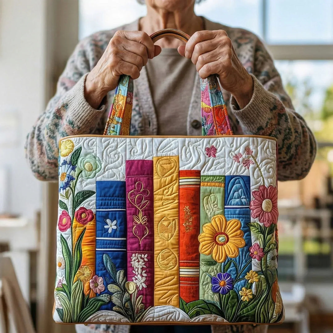 Quilted Tote Bag - Floral Library