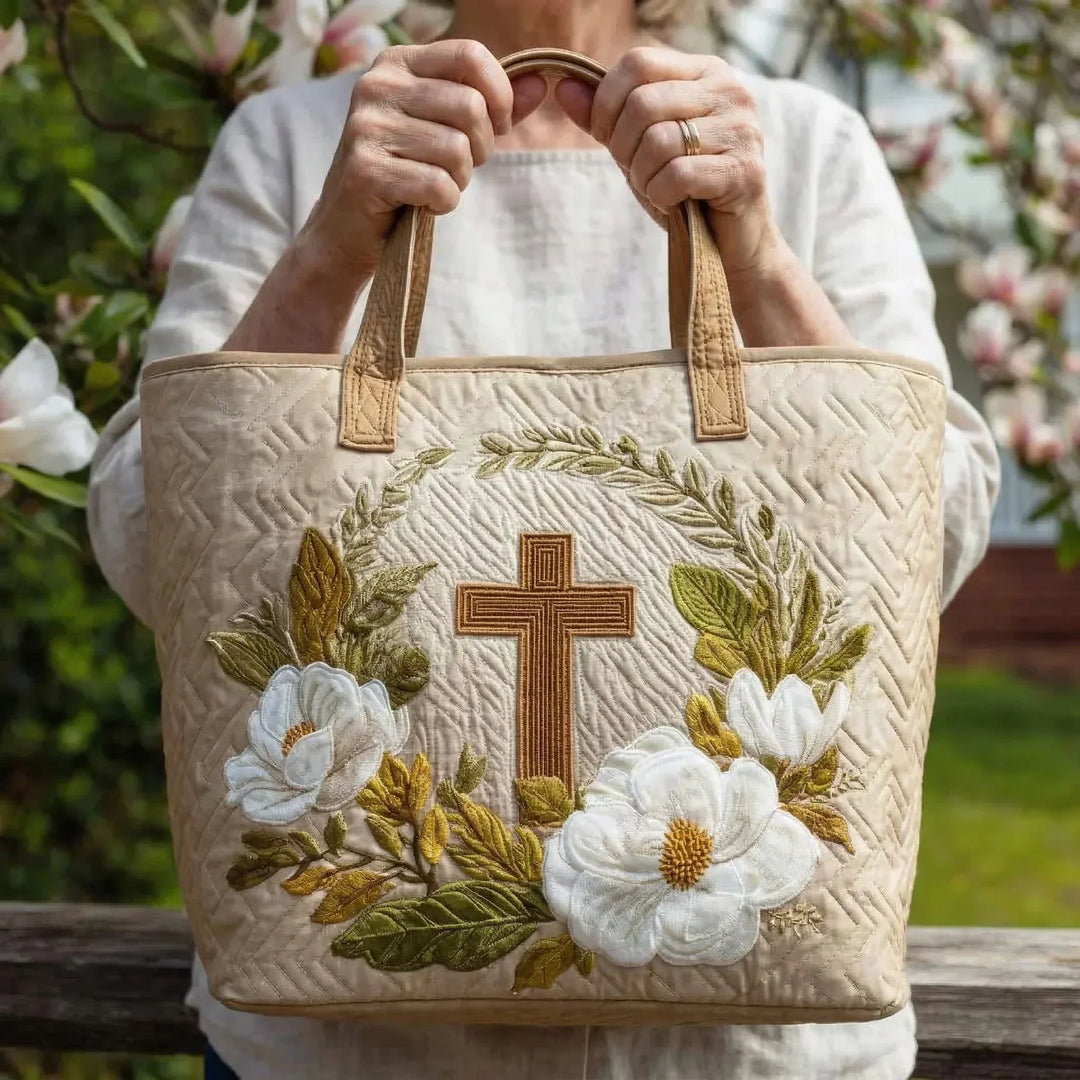 Quilted Tote Bag - Sacred Cross