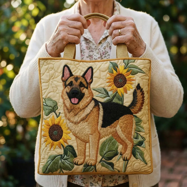 Quilted Tote Bag - Floral German Shepherd