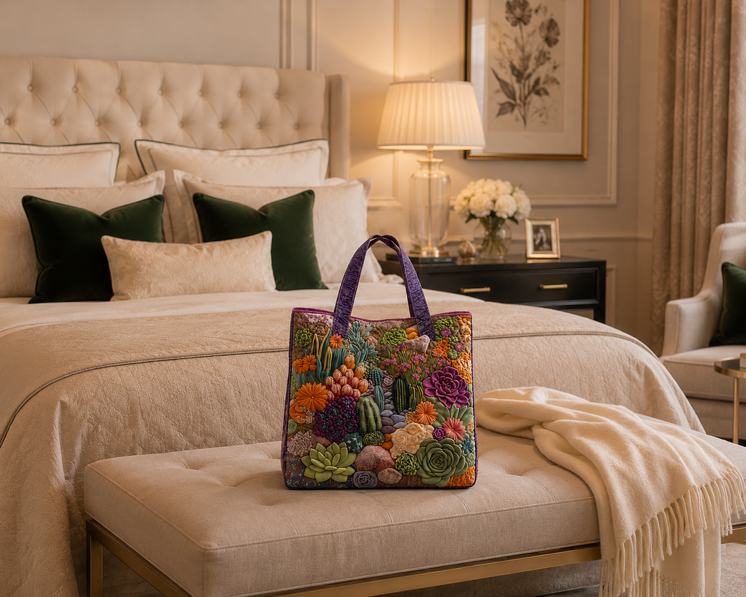 Quilted Tote Bag - Succulent Garden