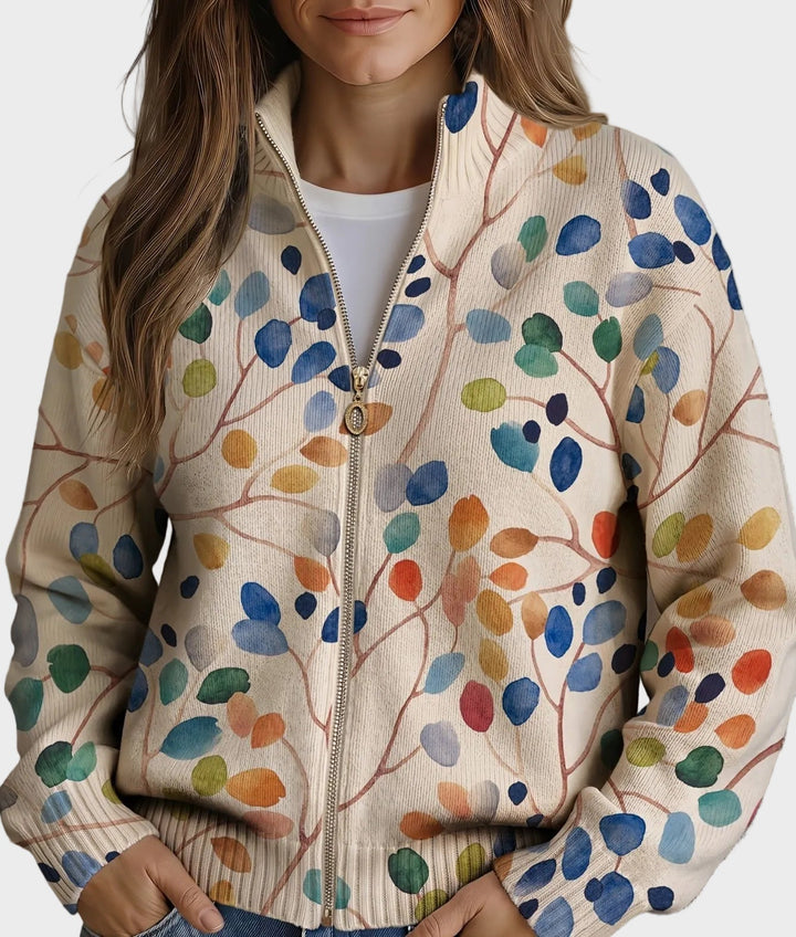 Imogene - Cardigan with a print of botanical leaves