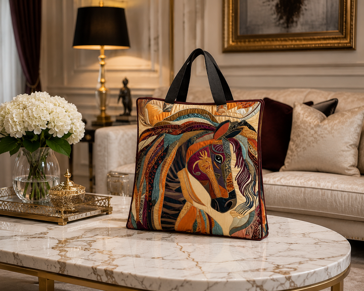 Quilted Tote Bag - Multicolor Mosaic Horse