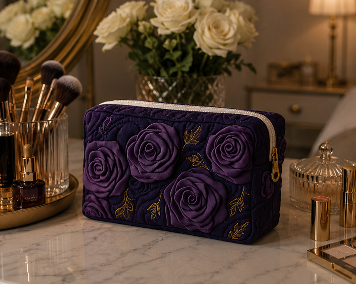 Amethyst Blossom Quilted Makeup Bag