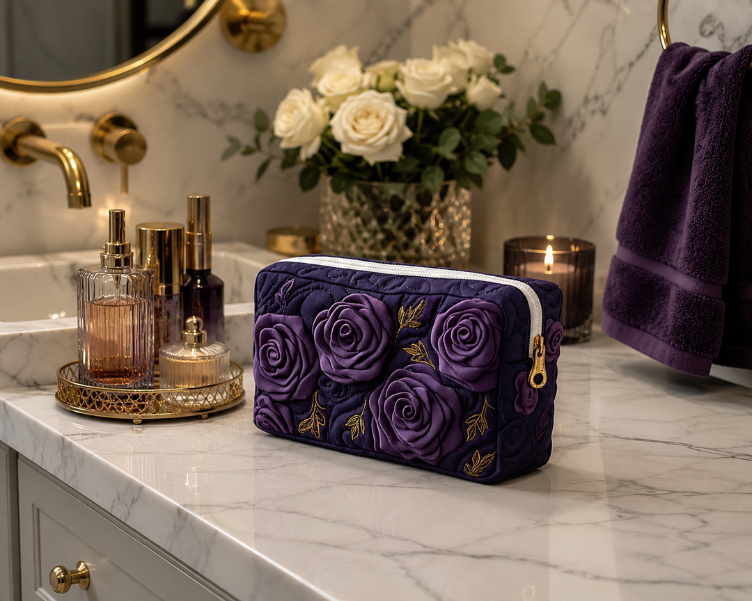 Amethyst Blossom Quilted Makeup Bag