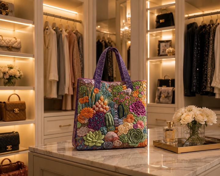 Quilted Tote Bag - Succulent Garden