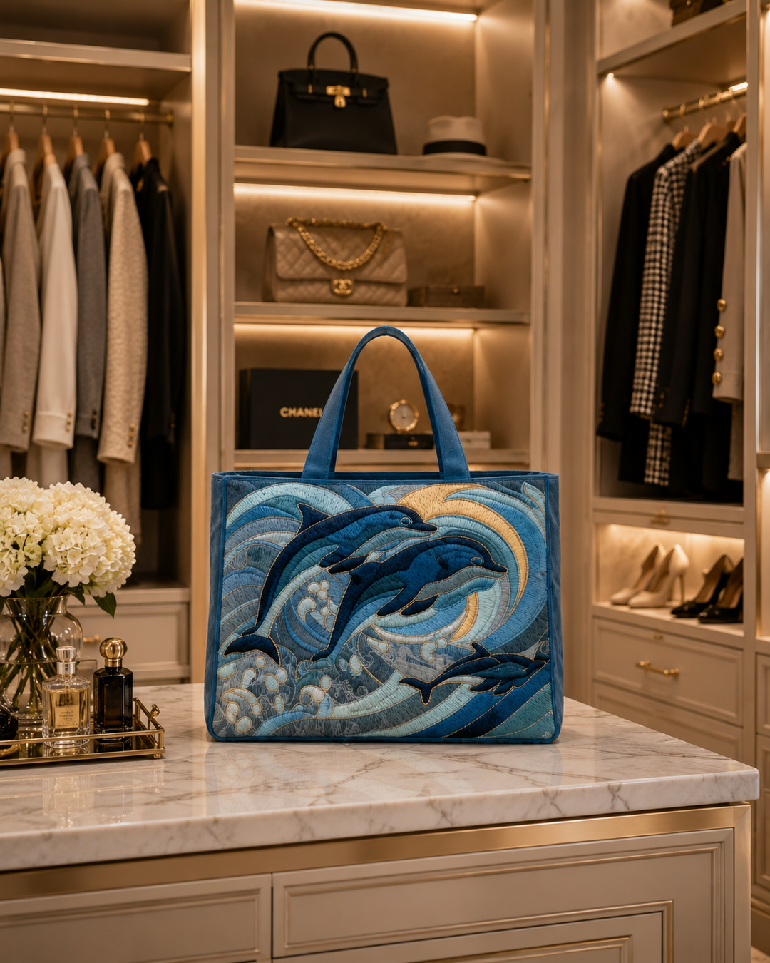 Quilted Tote Bag - Ocean Dolphin