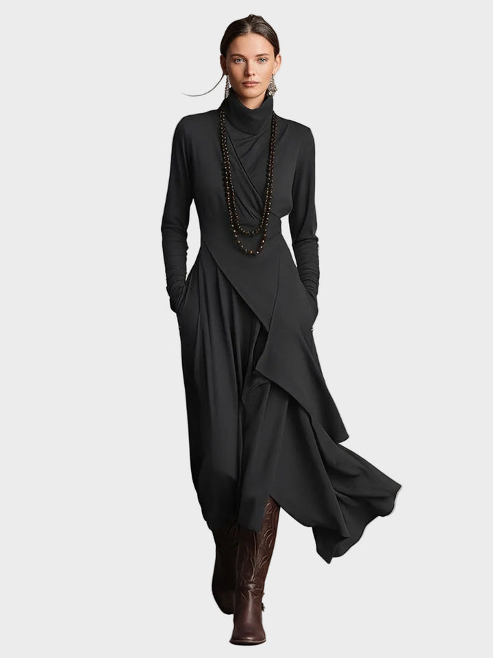 Teresa - Asymmetrical knitted maxi dress with a turtleneck