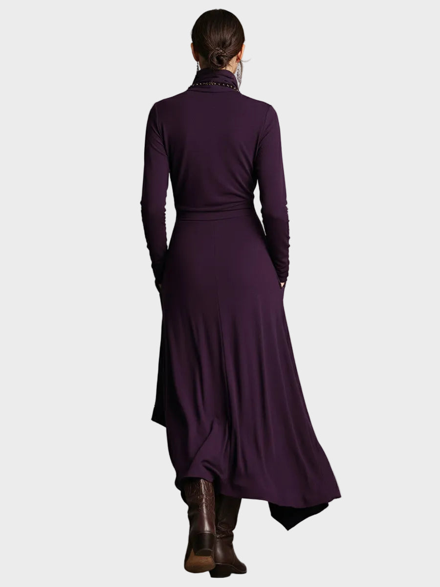 Teresa - Asymmetrical knitted maxi dress with a turtleneck