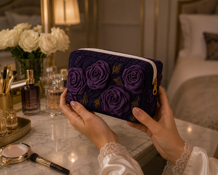 Amethyst Blossom Quilted Makeup Bag