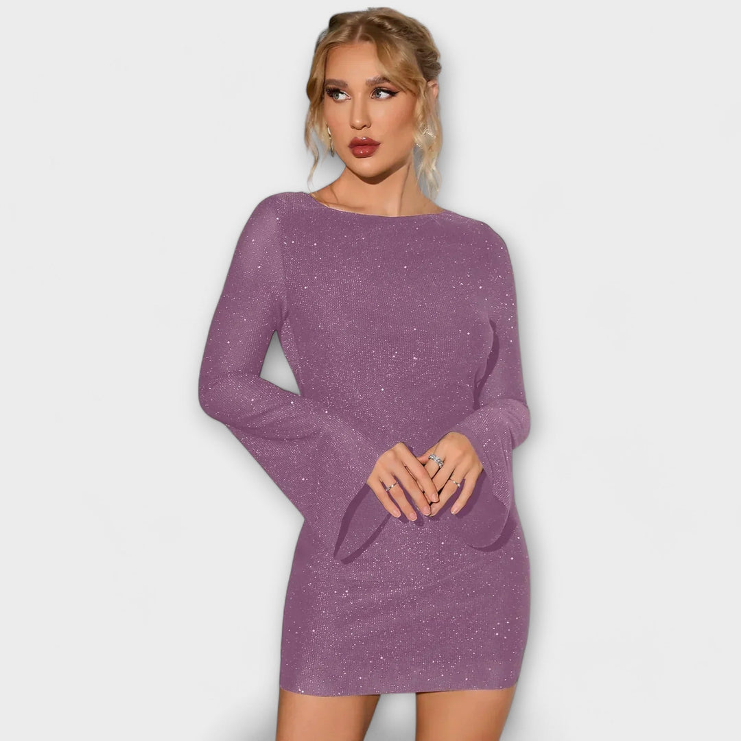Backless dress with sequins and long sleeves