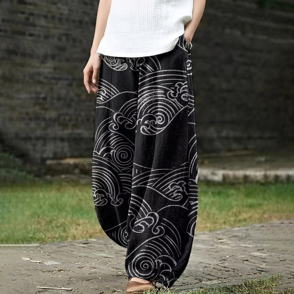 Clémence – Wide black printed trousers