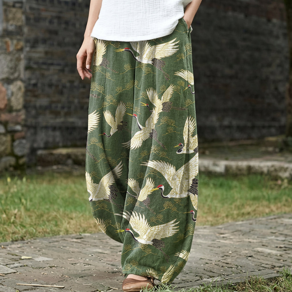 Hortense – Wide green pants with a pattern