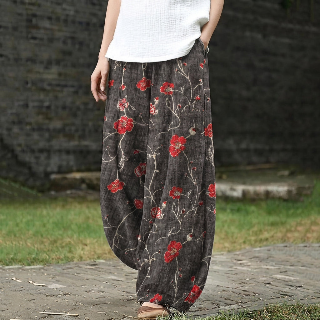 Mathilde – Wide pants with red flowers
