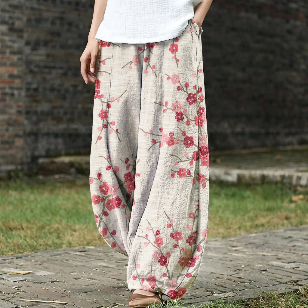Charlotte – Beige, printed wide trousers