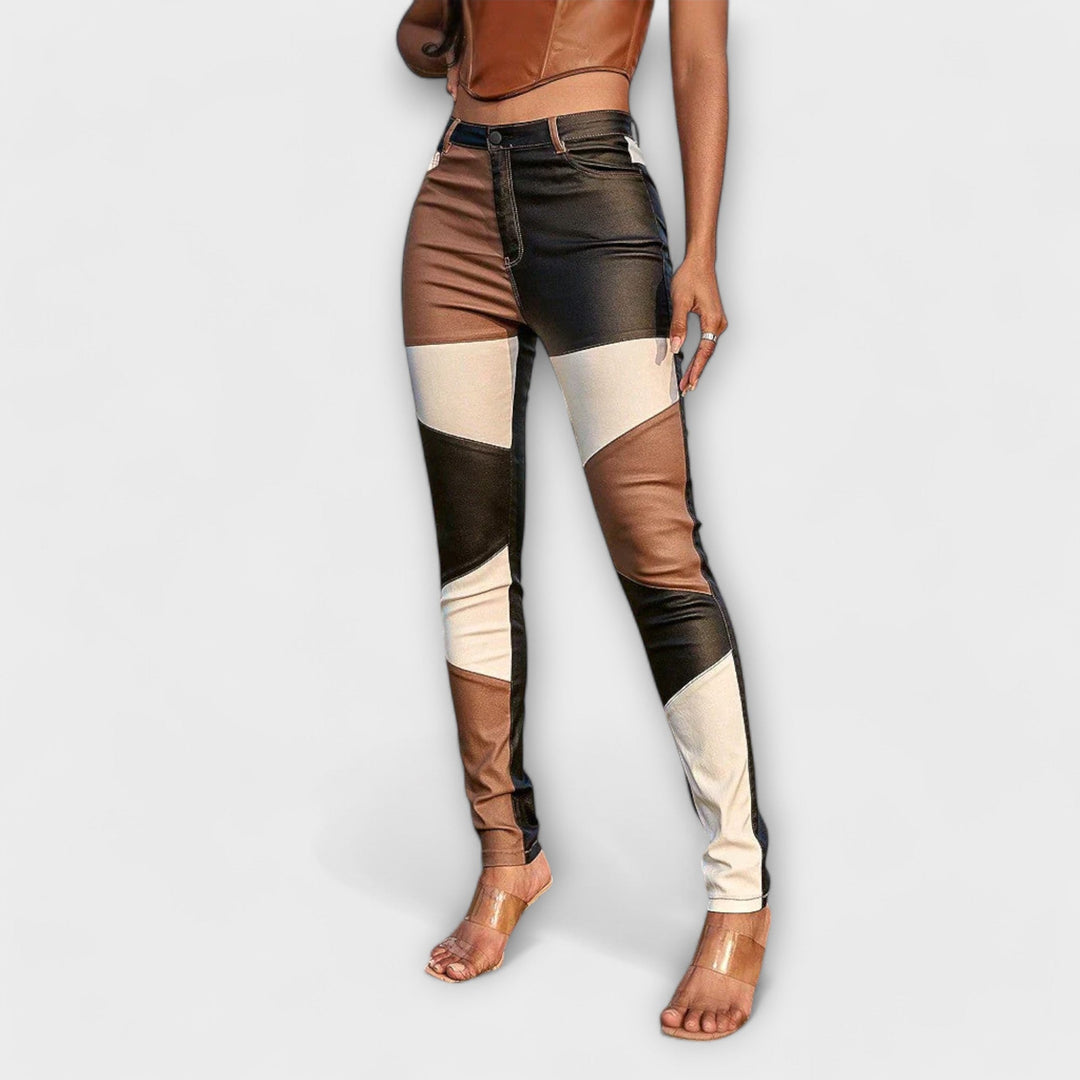 Trousers with a colourful block pattern