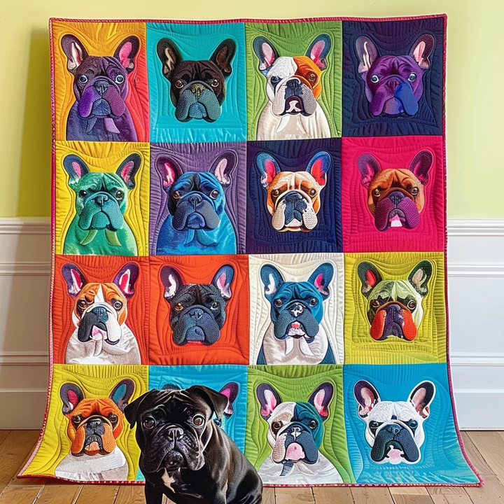 Charming French Bulldog Quilted Blanket