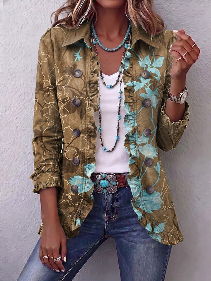 Lily | Boho Gradient Vintage Floral Jacket with Ruffles