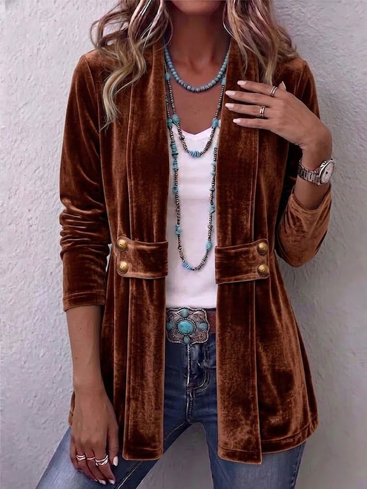 Avery | Vintage Accent Blazer with Long Sleeve Buttons and Open Front