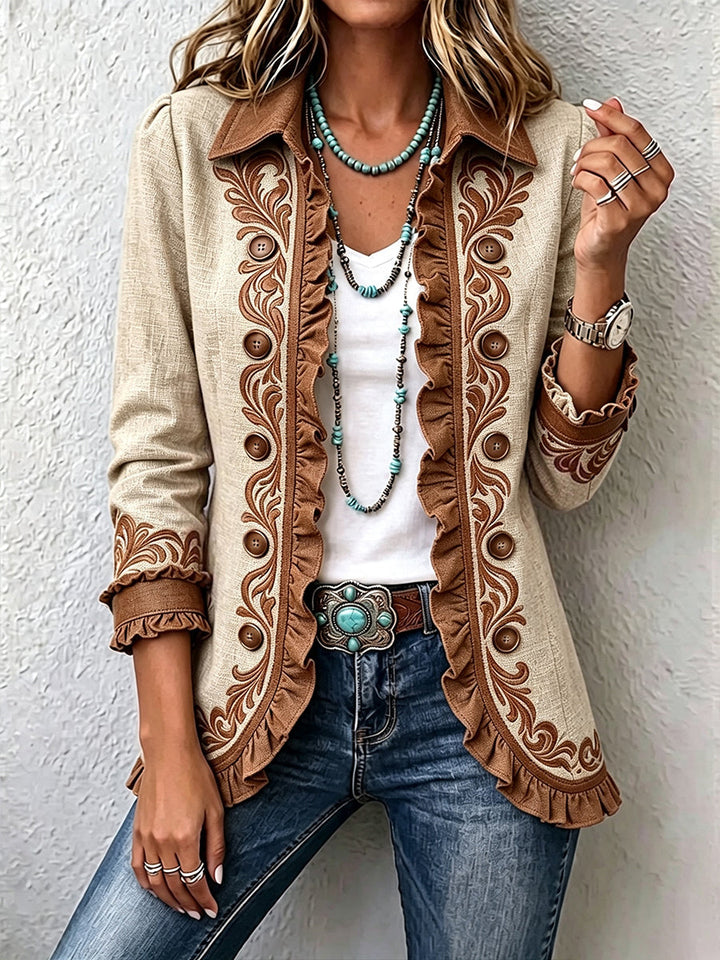 Scarlett | Vintage Bohemian Floral Jacket with Ruffles