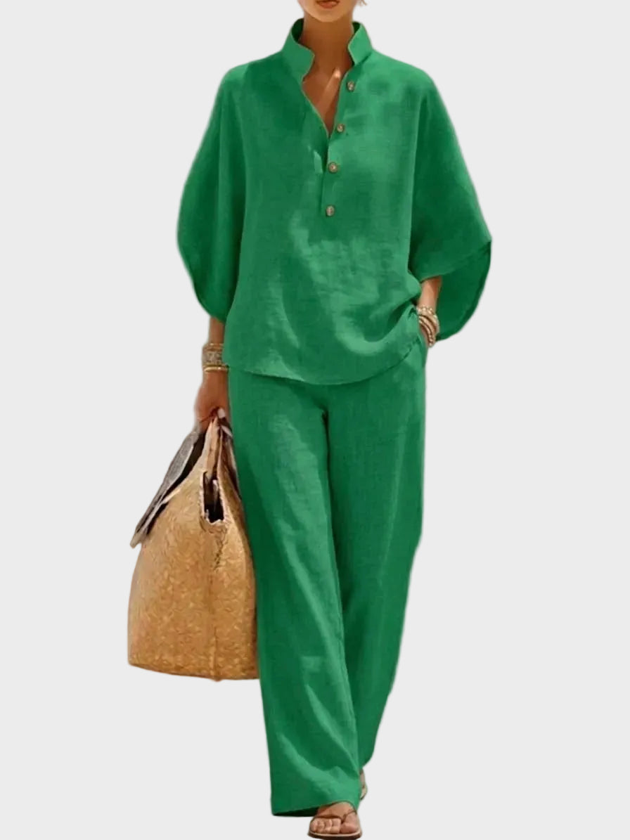 Mariel – Cotton and Linen Set with Wide Pants