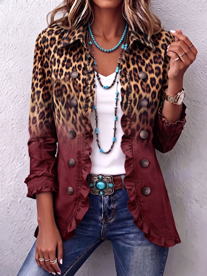 Emma | Ombre ruffled jacket with leopard print
