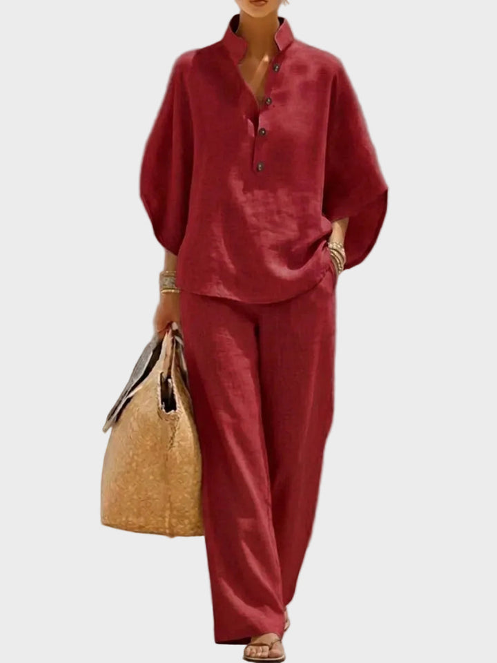 Mariel – Cotton and Linen Set with Wide Pants