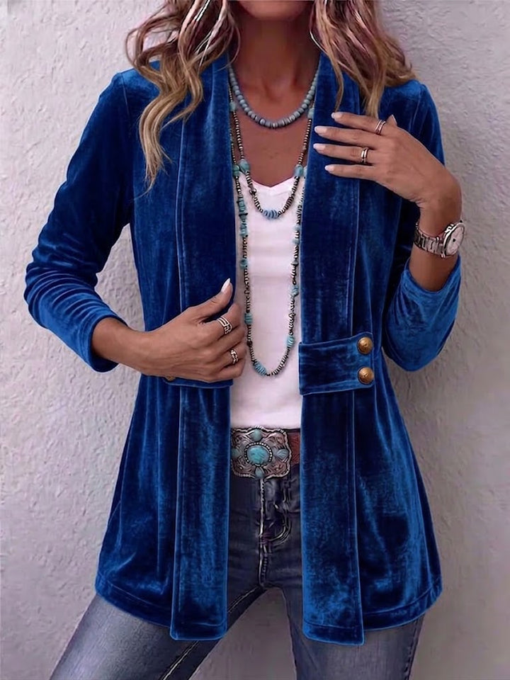 Avery | Vintage Accent Blazer with Long Sleeve Buttons and Open Front