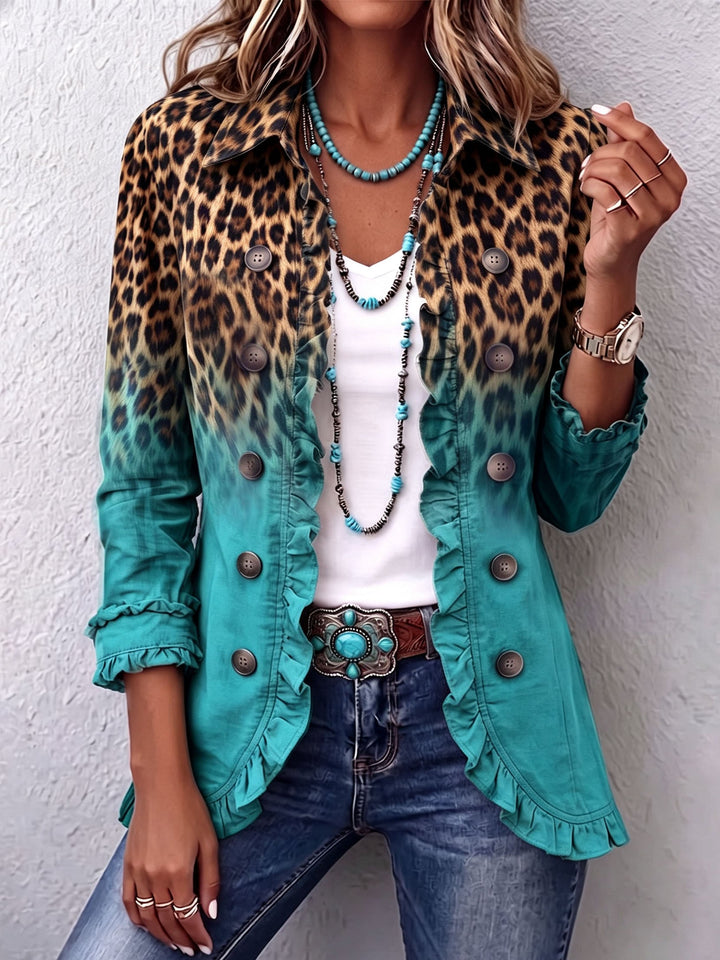 Emma | Ombre ruffled jacket with leopard print