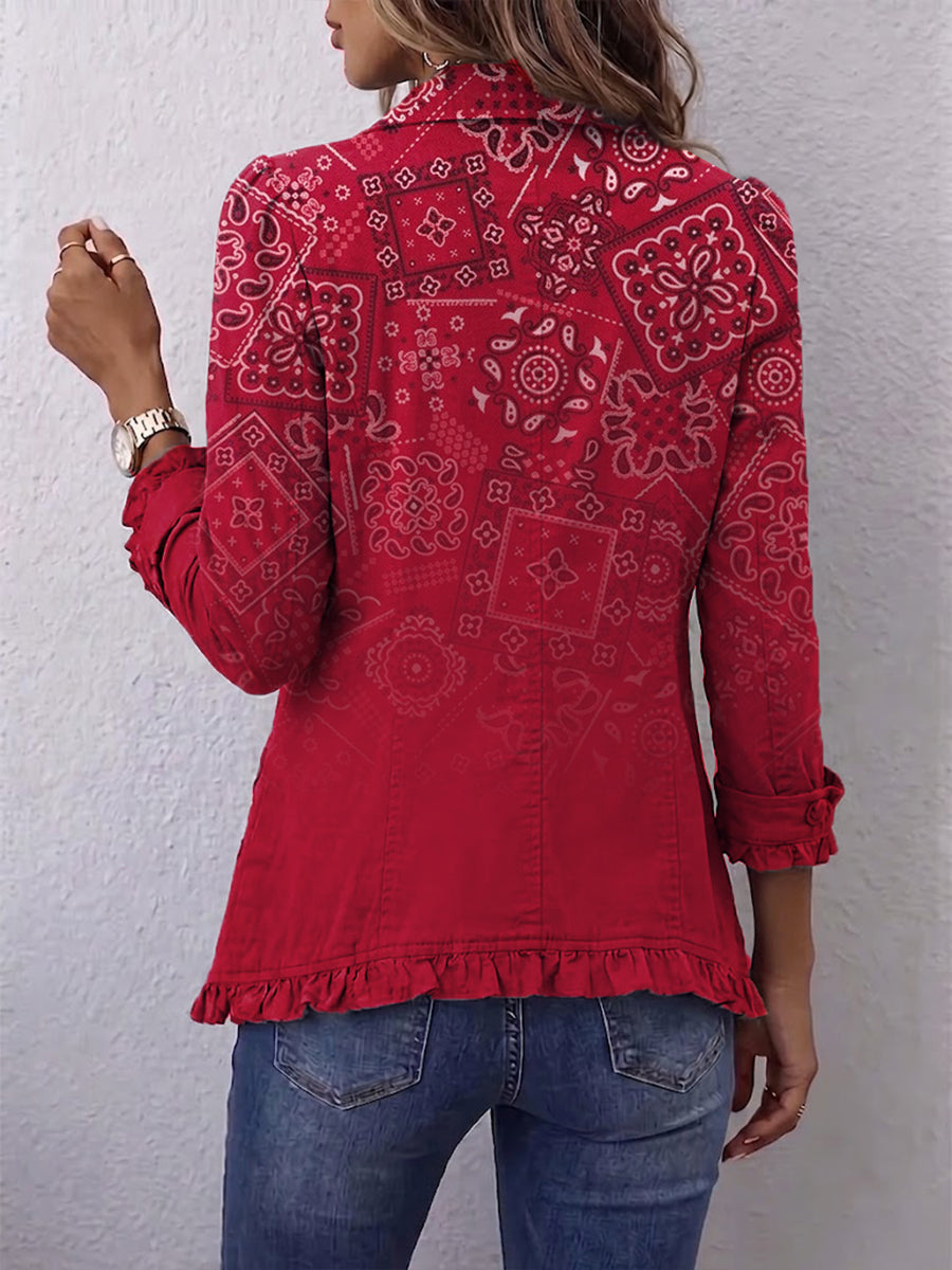 Riley | Boho Paisley Ombre Print Ruffled Jacket