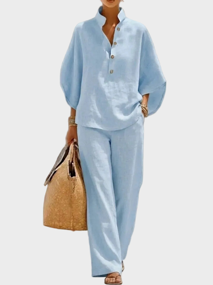 Mariel – Cotton and Linen Set with Wide Pants