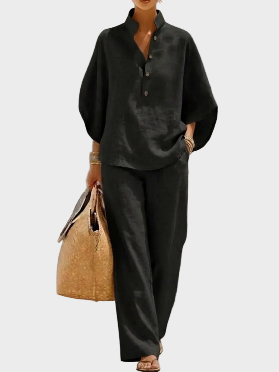 Mariel – Cotton and Linen Set with Wide Pants