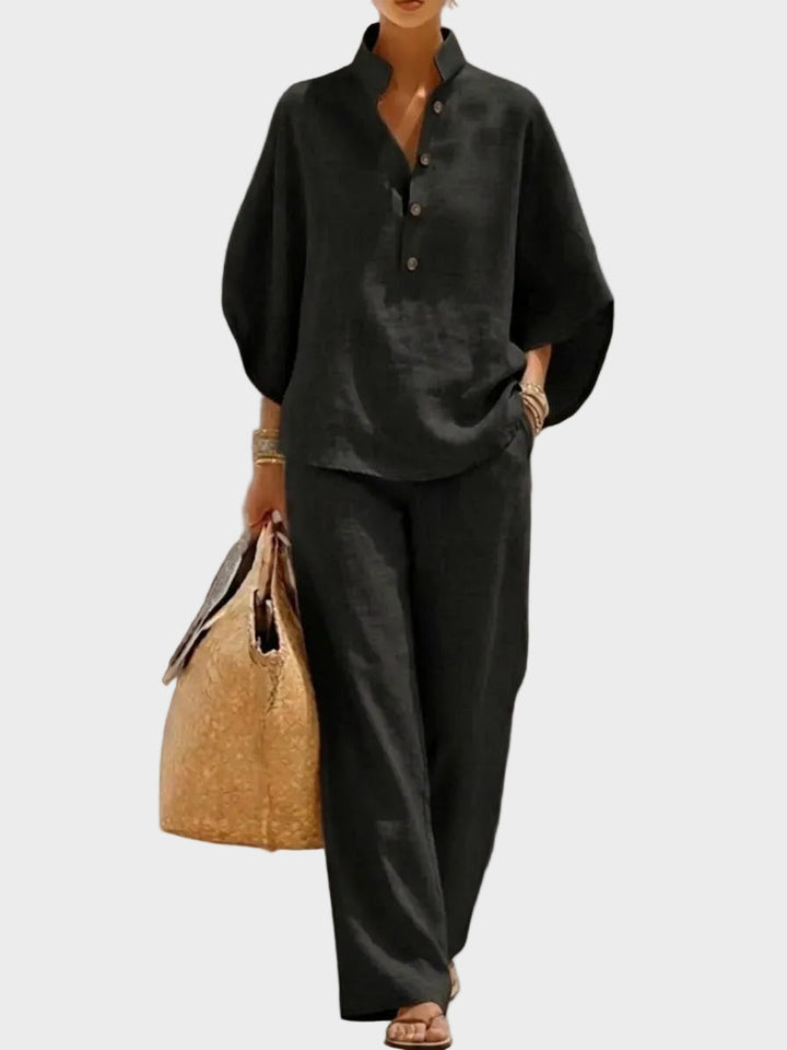 Mariel – Cotton and Linen Set with Wide Pants