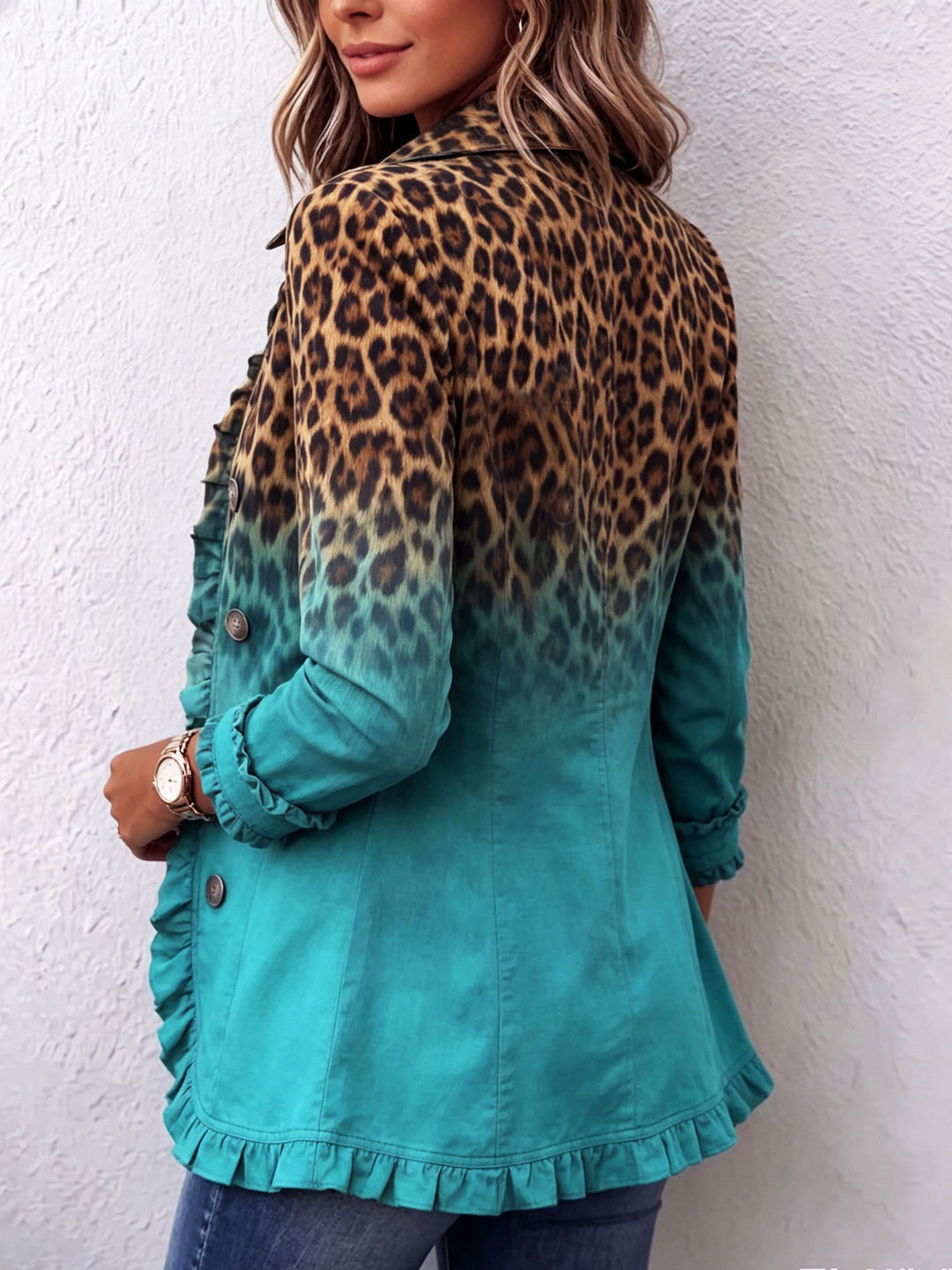 Emma | Ombre ruffled jacket with leopard print