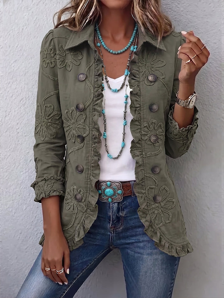 Olivia | Boho-Chic Floral Embroidered Utility Jacket with Ruffles