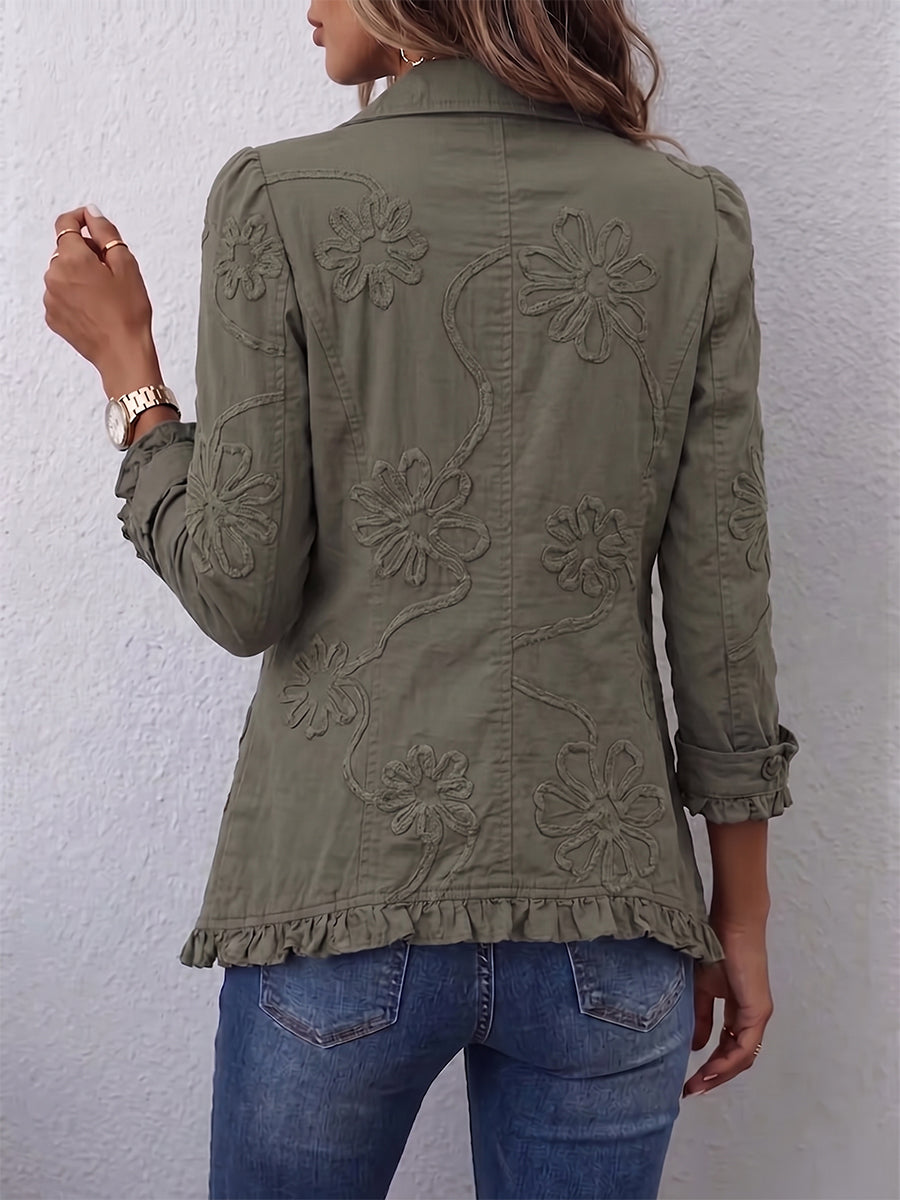 Olivia | Boho-Chic Floral Embroidered Utility Jacket with Ruffles