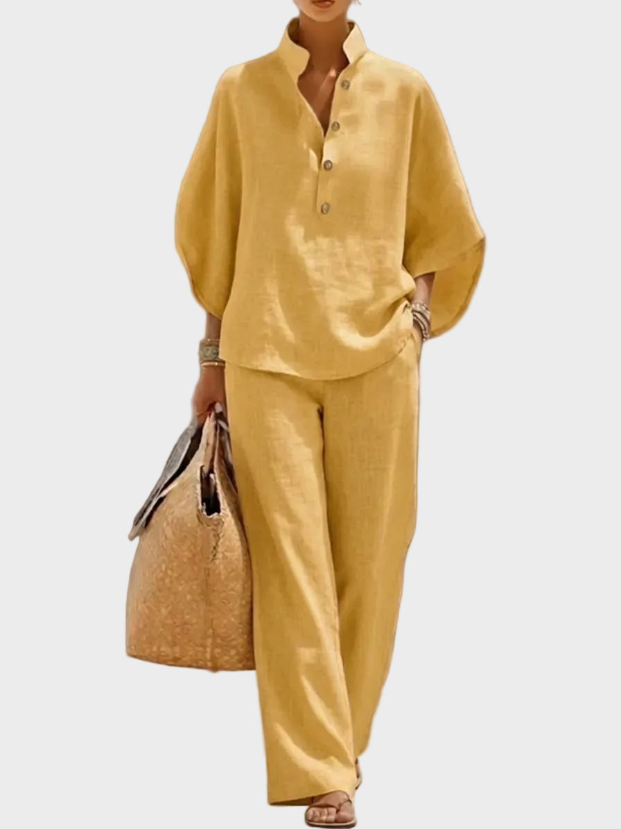 Mariel – Cotton and Linen Set with Wide Pants
