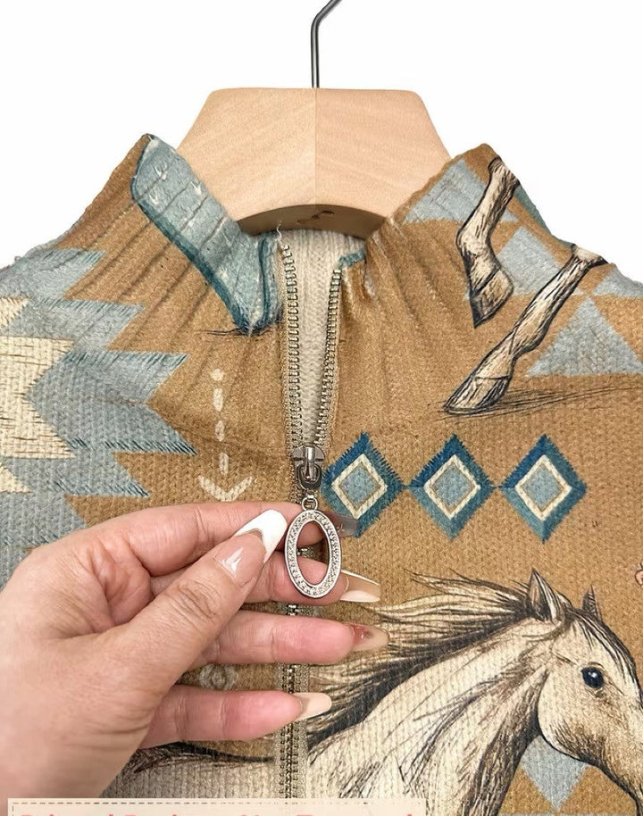 Perpetua - Cardigan with a zipper in the colour of desert and cactus