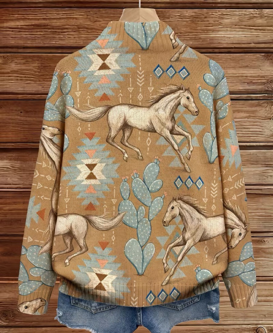 Perpetua - Cardigan with a zipper in the colour of desert and cactus