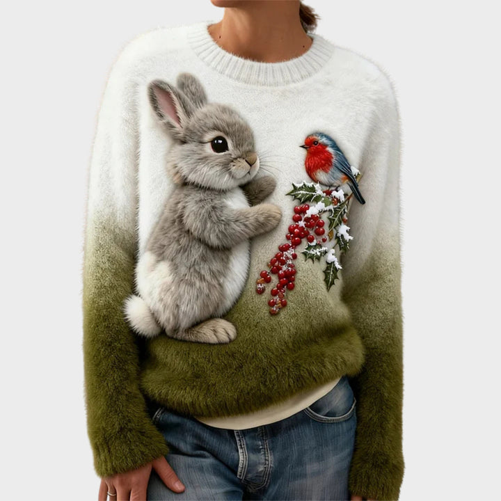 Lucy - Plush sweater with a Christmas rabbit