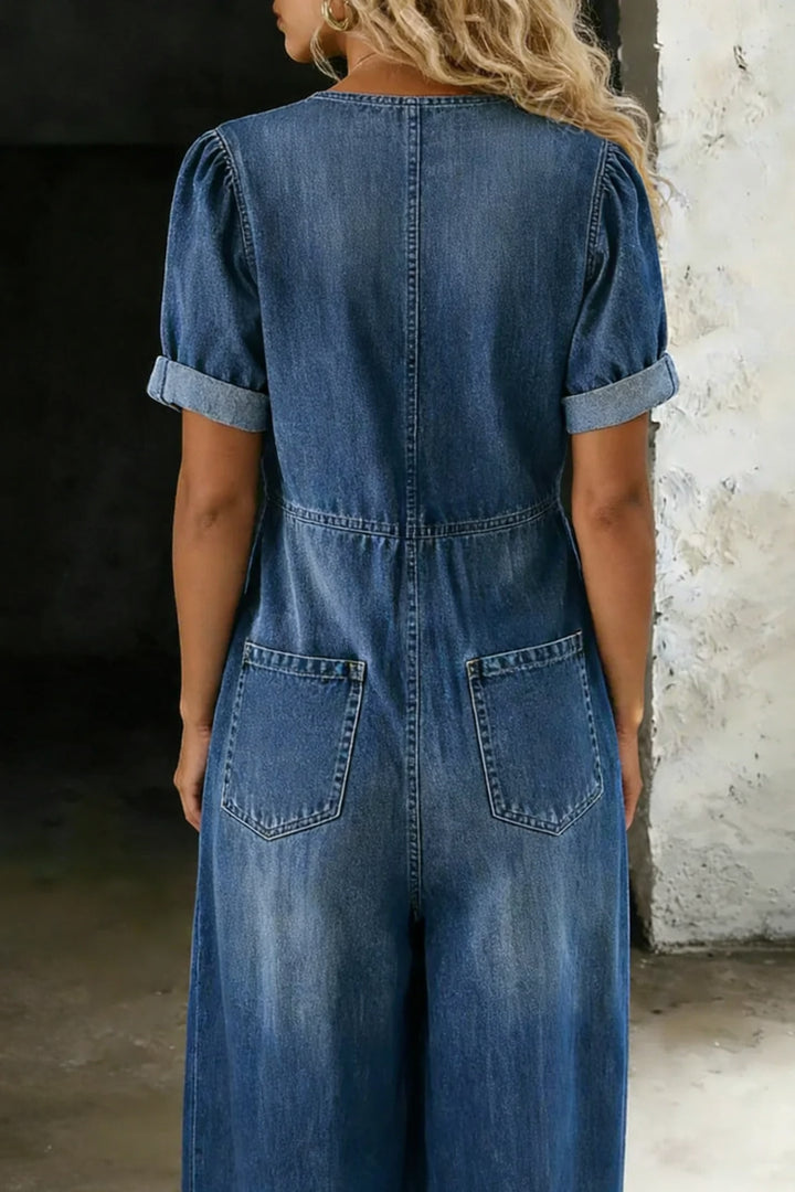Kamila - Short Sleeve Jumpsuit with V-Neckline