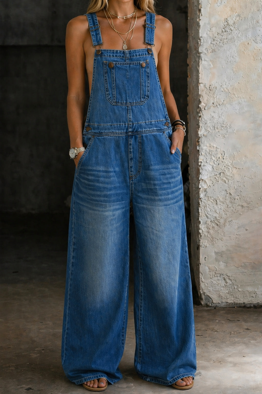 Adela - Denim Dungarees with Elastic Waist