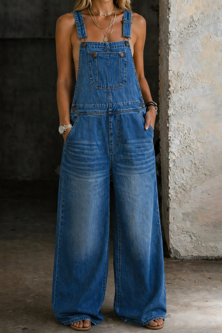 Adela - Denim Dungarees with Elastic Waist