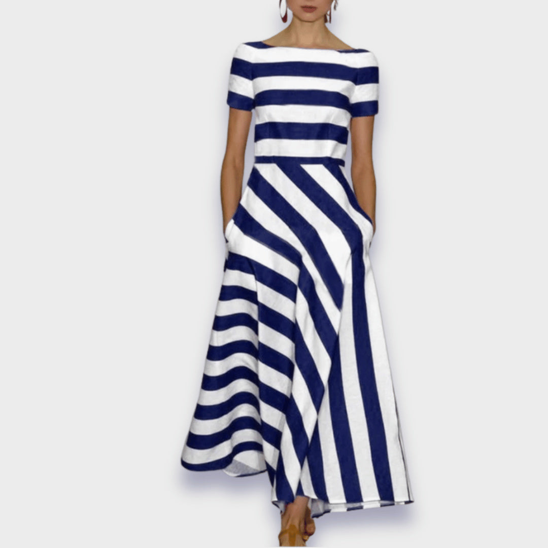 Hand-sewn long striped dress