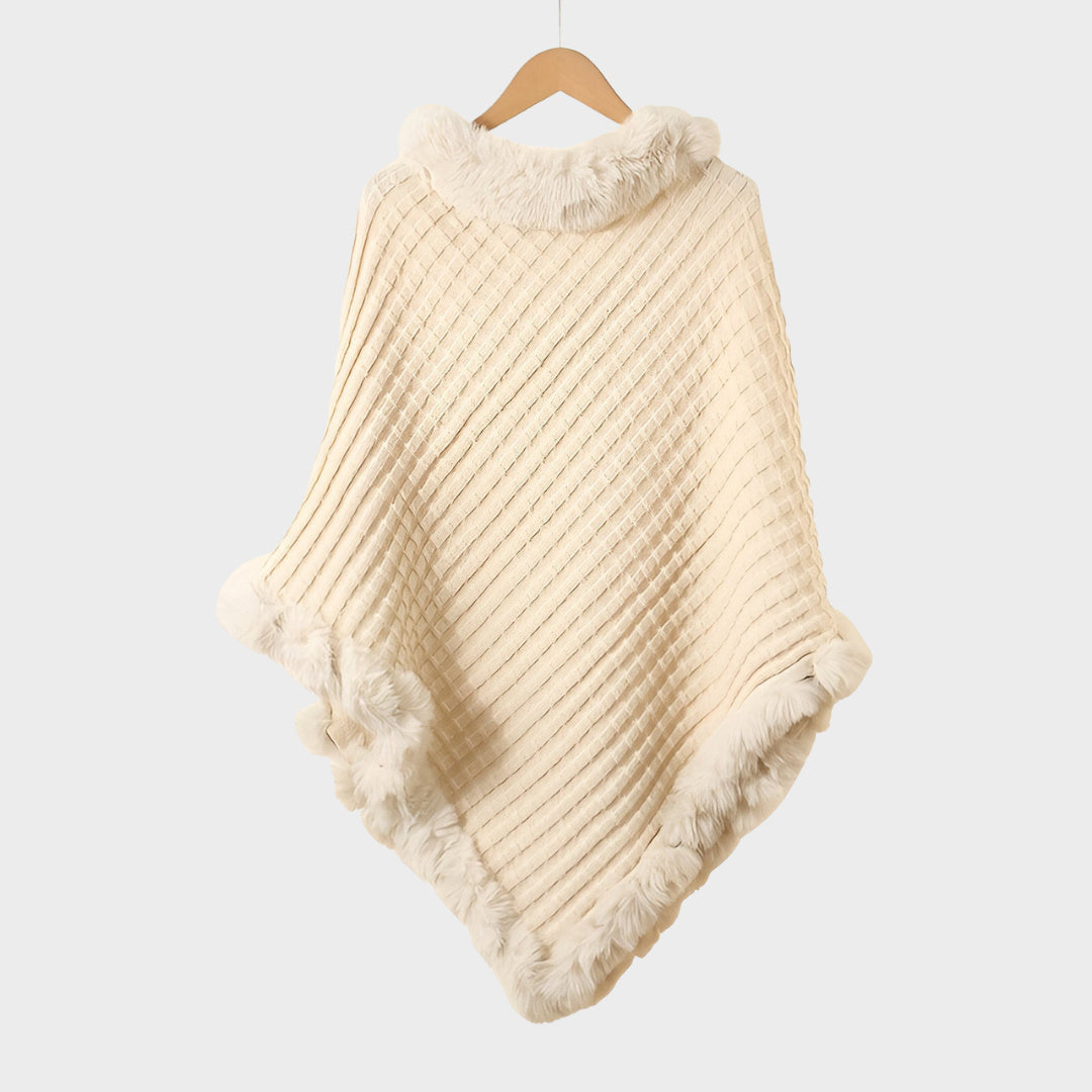 Milena – Elegant Winter Poncho with Fur Trim