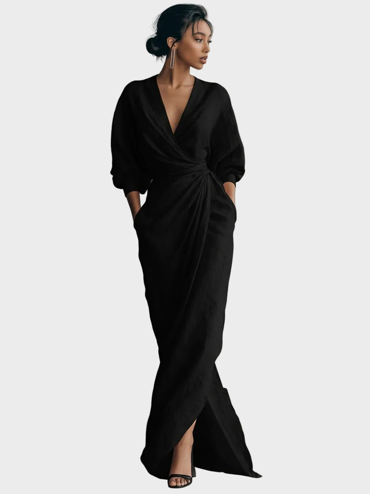 Linen Maxi Dress with V-Neckline